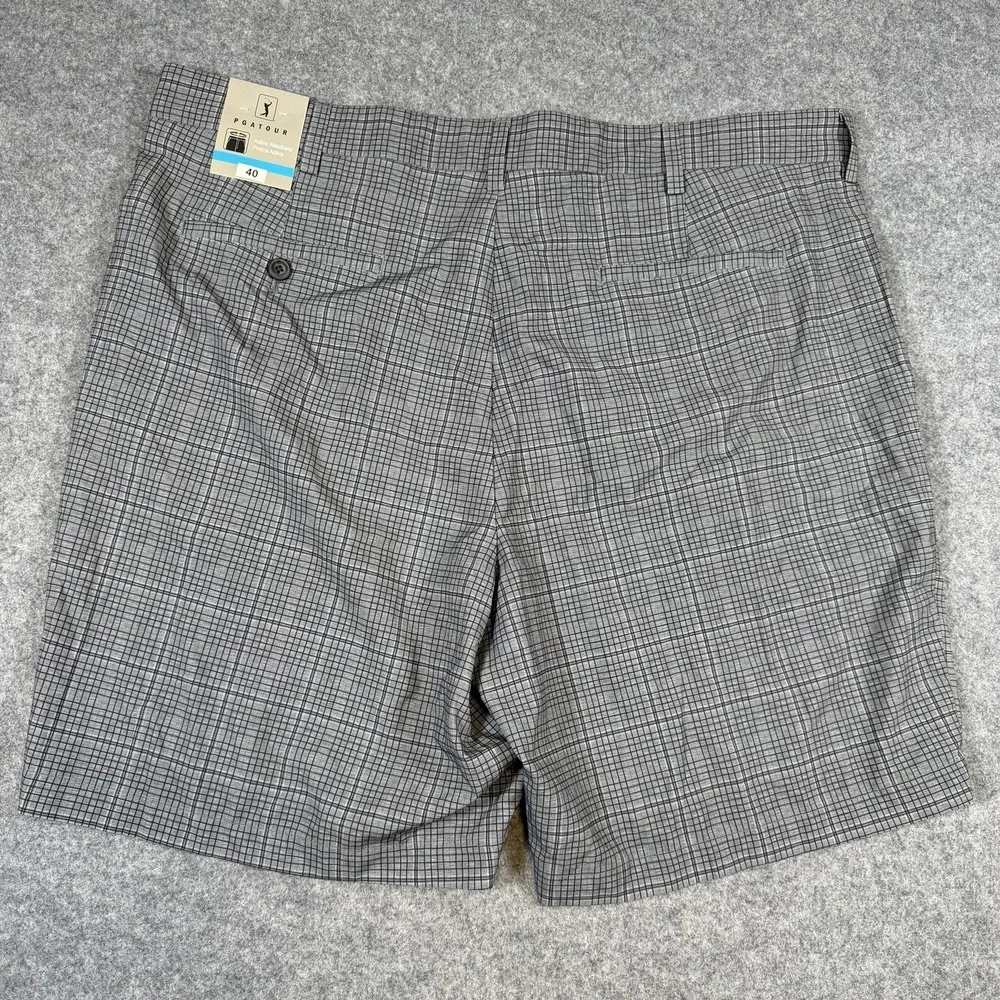 PGA TOUR Golf Shorts Mens 40 Gray Check Active Waistband Stretch Performance